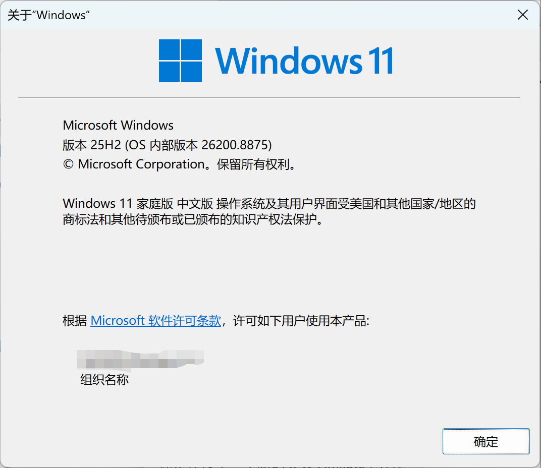 Windows 11 version dialog from the test PC